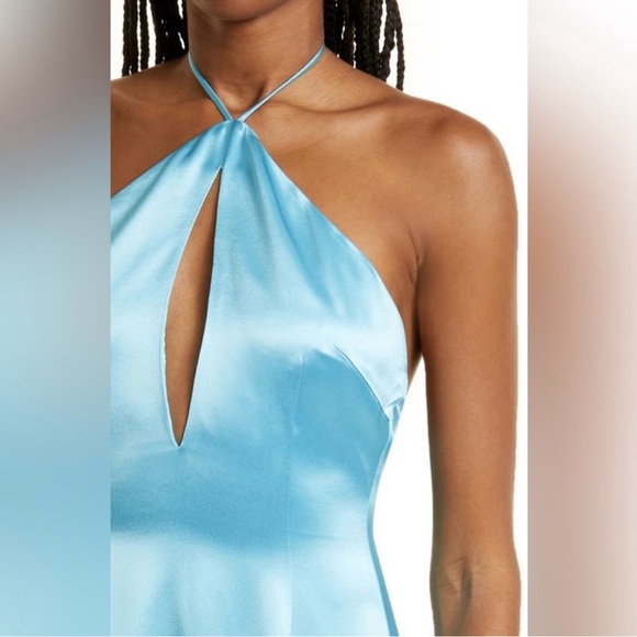 SAU LEE Harper Halter Satin Maxi Dress Gown in Arctic Blue - Picture 3 of 5